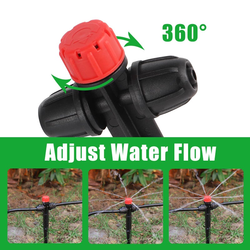 FULAIERGD Drip Irrigation Emitters, Adjustable 360 Degree 8 Hole Drippers with Stake for 1/4 Inch Drip Irrigation Tubing, Ideal for (4-7mm) Garden Hose Watering System Red (25 Pcs Drippers Red) - Image 4